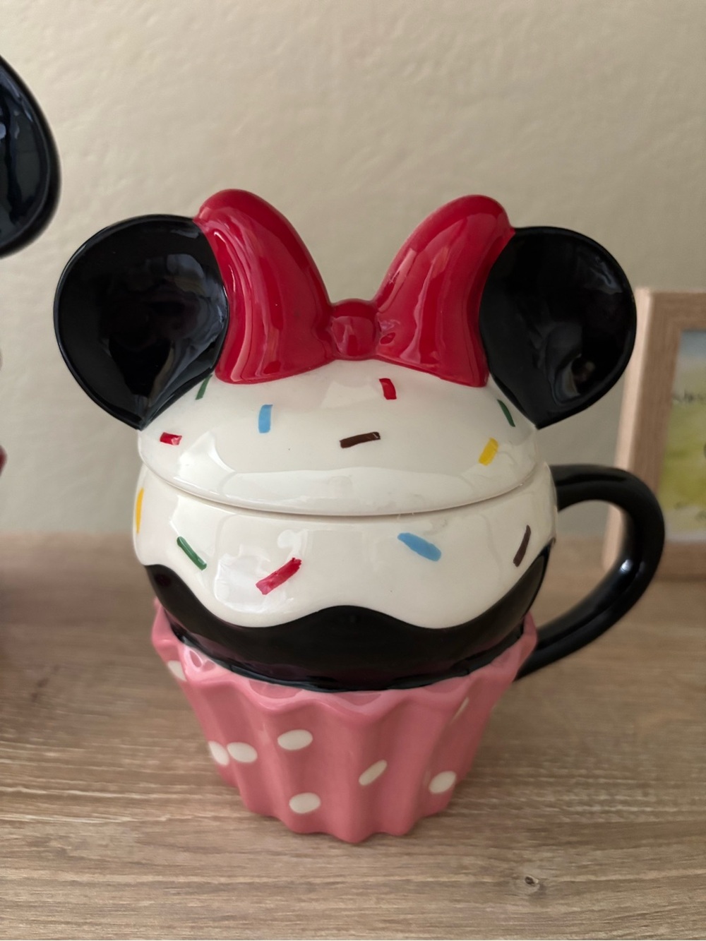 Minnie Mouse Pink Cupcake Mug with Bow and Ears topper